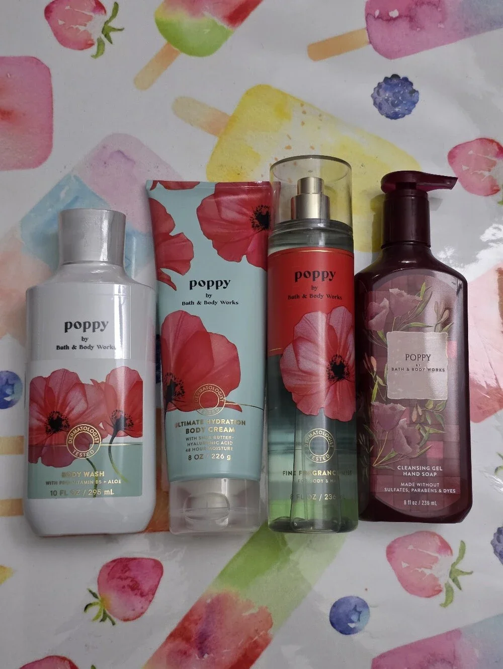 Poppy by Bath & Body Works - Poppy Scented Body Care Set (Red/Pink) 4 Piece NEW